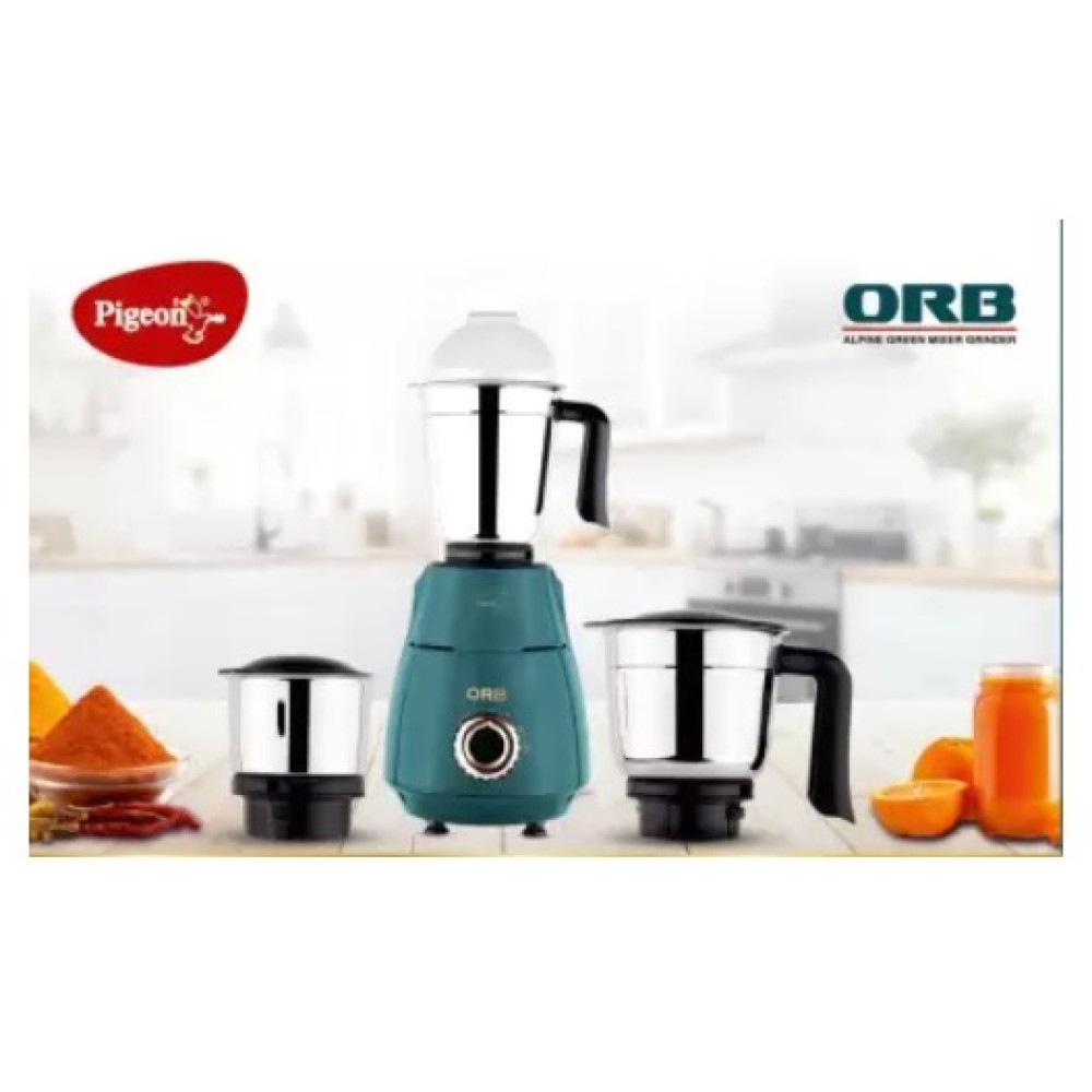 Pigeon ORB 750W mixer grinder (3 jar, Alpine green